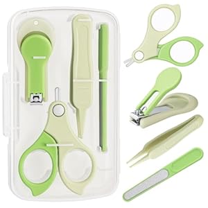 Baby Nail Kit，4-in-1 Baby Manicure Kit and Pedicure Set，Include ；Baby Nail Clippers,Baby Nail Scissors, Baby Nail File,Baby for Special use Tweezers,Newborn, Infant Toddler ，Children/Green