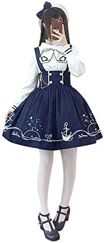 Amazon セーラー襟ワンピース ネイビー日常洋服ゴスロリ コスプレ コスチューム 長袖ワンピース 人形師 ドレス ロリィタ Op 膝丈 Lolita ロリータファッション ロリータ服 お茶会ワンピース クラゲ 森ガール レディース フリルレース 可愛いお嬢様姫系 少女ワンピ 撮影