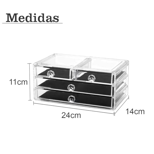 Duarte Mota Caixa Porta Joias organizador multiuso de maquiagem acrílico cristalino 3 andares 4 gave