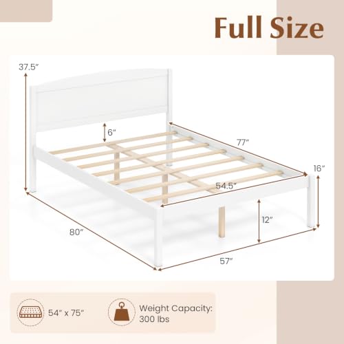 Image of GIANTEX Full Size Wooden Bed Frame with Curved Headboard, Wood Slat Support