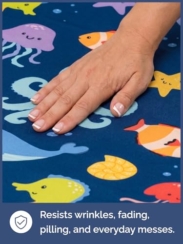Image of Kids Queen Sea Creatures Bed Sheets - 4 Piece Kids Sea Creatures Sheet Set | Sea Creatures Themed Bedding, Ultra-Soft, Cute & Cozy, Breathable & Machine Washable, Bed Set for Boys, Girls & Teens, Comfy