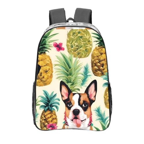 Corgi Hawaiian Pineapple Print Work Travel Stadium Events Transparent Backpack PVC Clear Bag Large Side Pockets