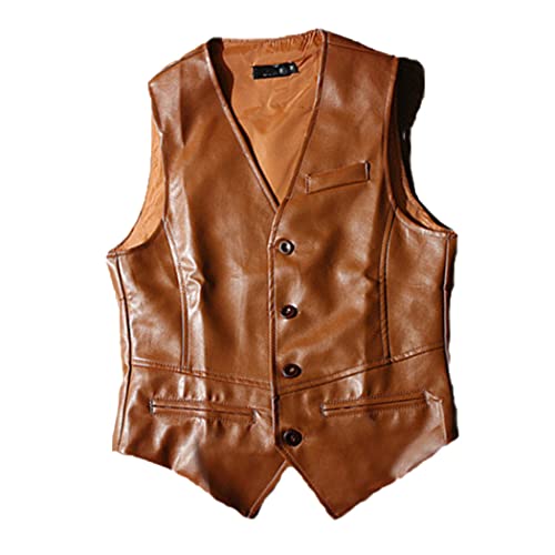 Veste en cuir synthétique sans manches marron pour homme taille XXXL style motard