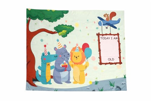 Image of Growth Keepsake Baby Blanket 51 * 43 Inch Jungle Theme Monthly Age Marker Blanket Cute Animal Party Printed Background Washable Foldable Play Mat for Infants