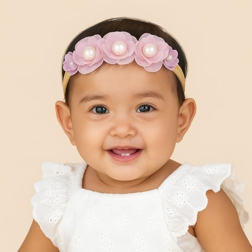Image of SYGA 3 Pcs Baby Headband, Flower Stretchable, Nylon HairBand for Newborn Infant Toddlers Kids 0-3 Year-Design-1