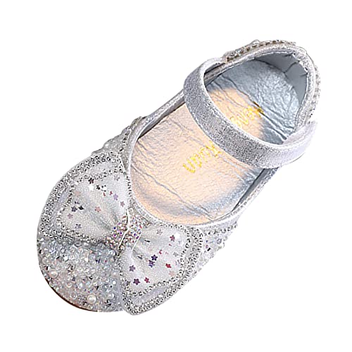 Girls White Dress Shoes Fashion Spring and Summer Girls Sandals Party Dress Dance Show Princess Shoes Pearl Rhinestone (Silver-2, 2.5 Big Kids)