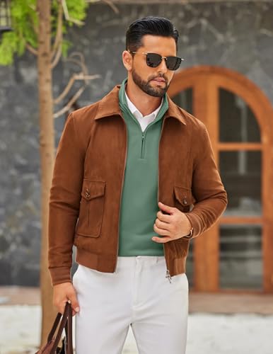 Image of COOFANDY Men Quarter Zip Pullover Sweatshirts Long Sleeve Mock Neck Sweater | 1 /4 Closure, Half-Opening, Quilted Texture, Fleece, Stand-up Collar, Business Casual, Golfing, Thermal, Ribbed Cuffs