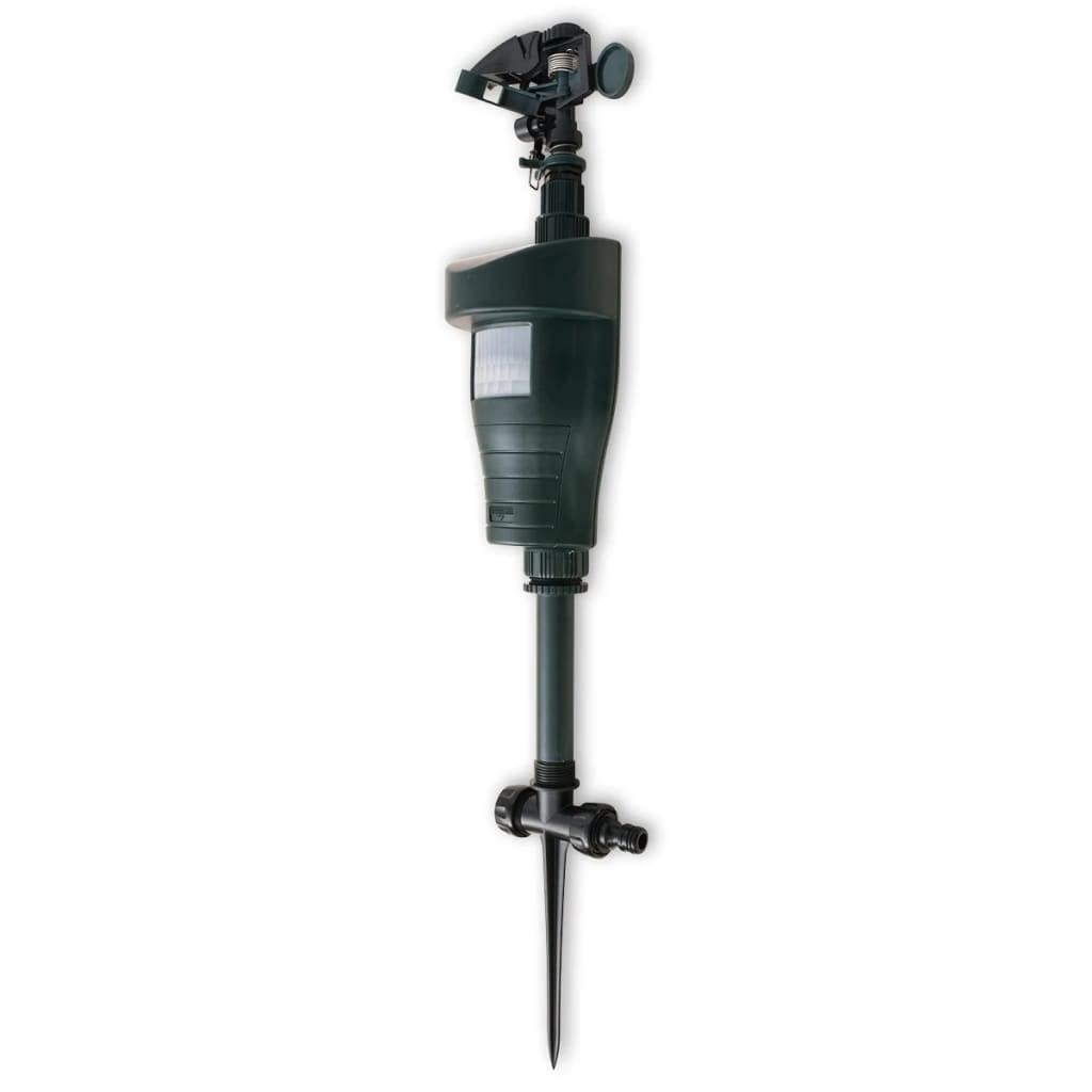 Ahuyentador de agua con sensor PIR verde oscuro, material ABS, alcance 10 m, cobertura de 100 m², altura regulable, con conexión de manguera, repelente de animales para jardín y exterior