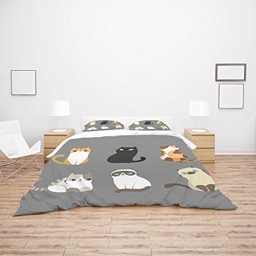 Parure de lit chats premium en microfibre de polyester super douce lit 3 pièces