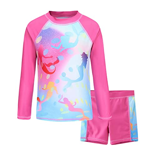 Image of Girls Rash Guard Set for Girls Long Sleeve Swimsuits Hawaiian Two Piece Bathing Suits Swimwear Set