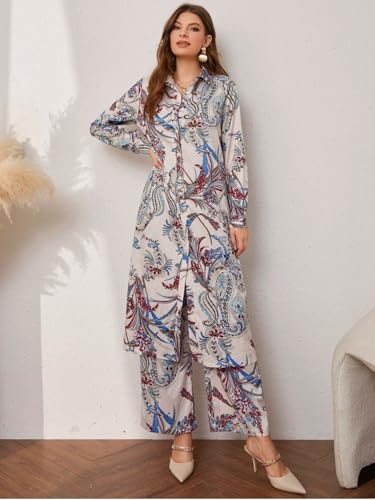 Image of DHRUVI TRENDZ Paisley Printed Kurta-Set for Women - Viscose Rayon Printed Kurta & Straight Pant | Festive Ethnic Indian Traditional Outfit for Functions & Puja | Lightweight Two Piece Dress for Beach & Holiday Look