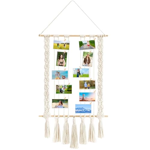 Dwitkul Fotos Pared 30 Clips Madera Macrame Colgante Collage Decoracion Boho Postales Recuerdos Salon Habitacion Facil Instalacion para Colgar Fotos y Postales