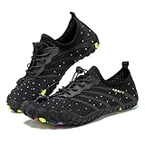 Teechodina Wasserschuhe Unisex Strandschuhe Barfußschuhe Zehenschuhe Barfussschuhe Herren Damen Traillaufschuhe Aquaschuhe Schwimmschuhe, Schwarz, 40