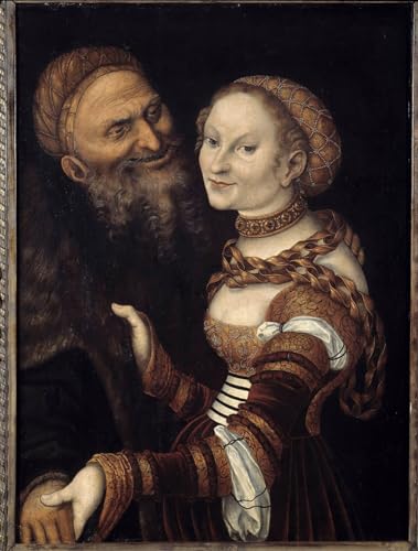Cuadro de lienzo de Cortigiana e Vecchio di Lucas il Vecchio Cranach de 60x90cm