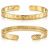 Carviell Gold Friendship Bracelet – “True Friends Are Never Apart” Engraved Cuff, Best Friend Jewelry Gift for Women & Teens, BFF Bracelet, Long Distance Friendship Gift, Stainless Steel Gold Bangle