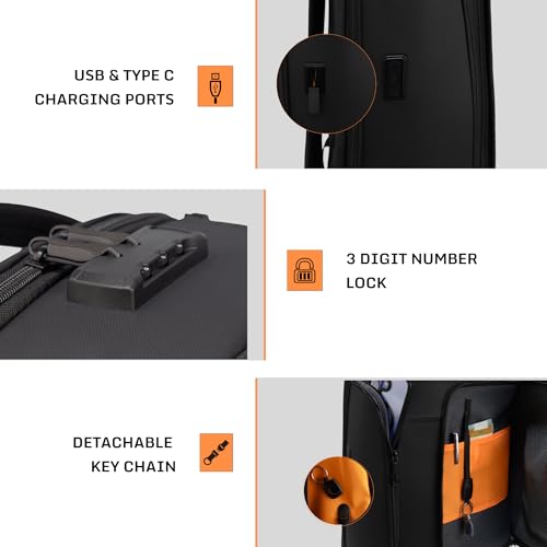 Image of F Gear Shadow Black Anti-Theft Laptop Backpack|25L 4 Pockets 1 Compartment|Premium Water-Resistant|USB & Type C Charging Ports|Fits 17 Inch Laptop|Hidden Pocket, Number Lock, Luggage Strap|Men & Women