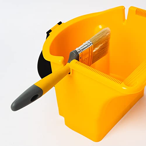 HARDY WORKING TOOLS Farbeimer mit 5 Stück transparenten Einlagen, 2L Farbbecher, regulierbarer Griff, Kunststoffeimer, Baueimer mit speziellen Rillen, gelb, A0146-329901