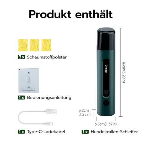 Tolesum Krallenschleifer für Hunde 5-Gang Mit LED Leuchten,Leiser,Wiederaufladbare, leistungsstarker Elektrischer Krallenschneider für Haustiere,Kleine, Mittelgroße Hunde und Katzen