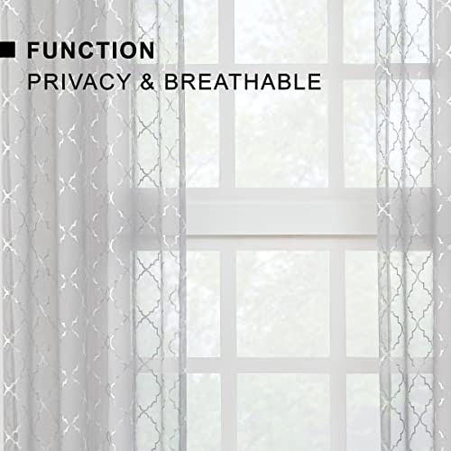 Kotile Silver Grey Sheer Curtains 84-Inch Length - Metallic Silver Sparkle Glitter Foil Printed Geometric Grommet Sheer Curtains For Bedroom Living Room, 52 X 84 Inches, 2 Panels, Grey And Silver #TOP2