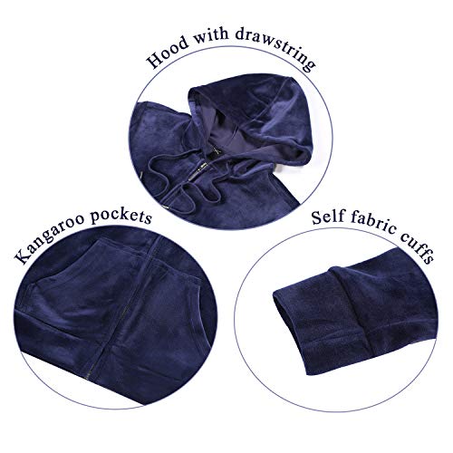 Dolcevida Women's Velour Tracksuits 2 Piece Outfits Hoodie & Sweatpants Sweatsuit Set, Full Zip-navy, Small