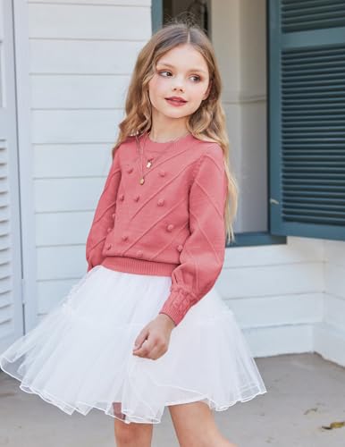 Image of Arshiner Kid Girls Crew Neck Lantern Sleeve Sweater Cute Jumper Top Pullover Outwear 5-13 Years