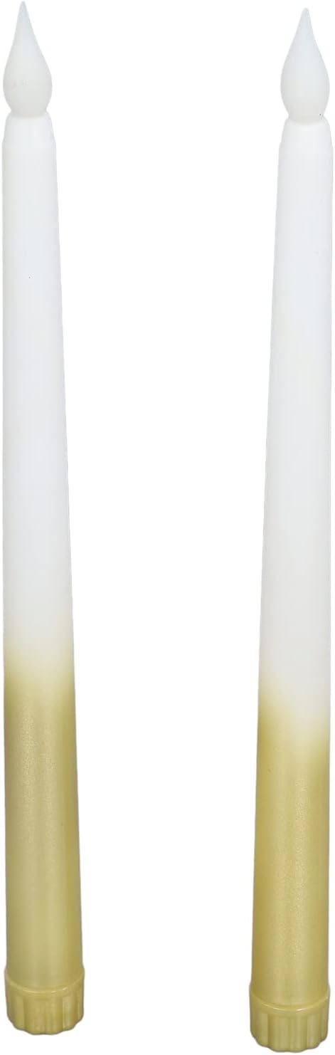 Flameless Taper Candles, 2 Pcs Battery Operated Realistic LED Taper Candles with Flickering Warm Yellow Flame Dripless Electric Decorative Led Candles for Home, Christmas, Wedding(half spray gold)