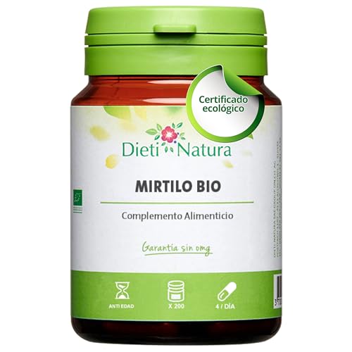 Dieti Natura Mirtilo Bio 200 Cápsulas - Mejora la Visión con Propiedades que ayudan a Proteger la Retina - Mirtilo con Fuente de Nutrientes y Antocianósidos - Rico en Fibras, Vitaminas y Minerales