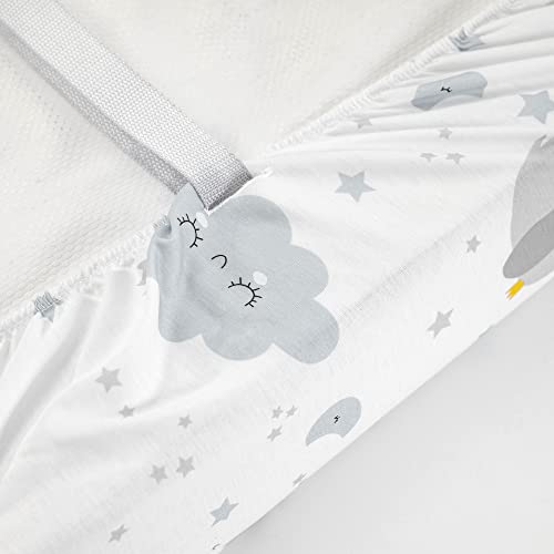 Tillyou Changing Pad Cover Set, Jersey Knit Ultra Soft Unisex Diaper Change Table Sheets For Baby Boys Girls, Fit 32"/34''X16" Contoured Pad, Comfy Cozy 2-Pack Cradle Sheets, Elephant & Cloud, Grey #TOP3