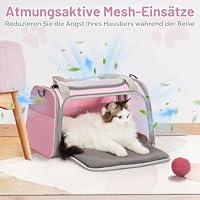 Petsfit Transportbox Katze kleine Hunde leicht Hundetasche Flugzeug für kleine Hunde Katzen Transporttasche Hundetragetasche,Tragetasche Hund Flugtasche mit Schutzgurt & erweiterbare Matte, S/Rosa – Ansicht 6