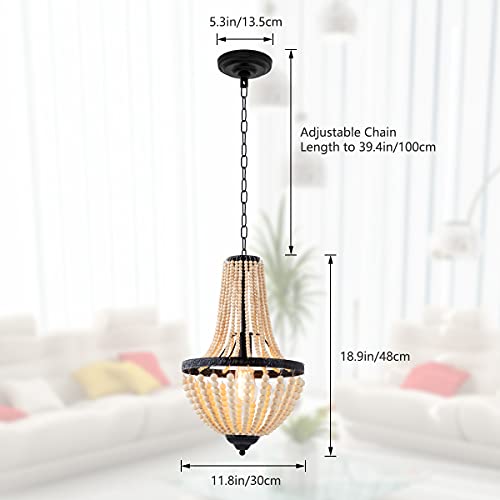 Hiview Wood Beaded Chandelier ， Boho Pendant Light，Farmhouse Lighting Fixtures，Rustic Ceiling Hanging Light For Bedroom，Dining Room, Kitchen Island, Bedroom, Foyer, Entryway,Livig Room--1Light #TOP4