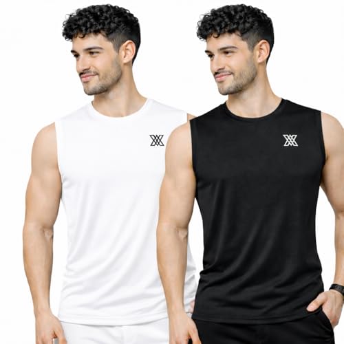 Xaavo Men's Sleeveless Gym Shirt, White, Pack of 2 - Image 2