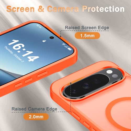 Image of for Google Pixel 10 /10 Pro Case, Matte Magnetic Phone Cover [with 1 Screen Protector] [Support for MagSafe] [Shockproof Military Grade Protection] Translucent Frosted Back, Orange