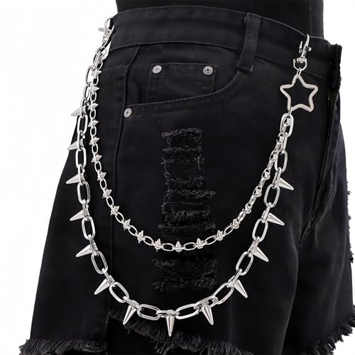 Layered Punk Pants Chain for Men Women, Gothic Hip Hop Jeans Biker Trouser Chain with Barbed Wire Design, Goth Emo Fashion Keychain Accessories