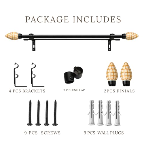 Image of 84 inch-144 inch Adjustable Double Curtain Rod For Door & Windows With Brackets Set Curtains Hanging Extendable Iron Metal Pipe Holder With Honey Comb Mop Finial (Black, 0.75 inch Diameter)