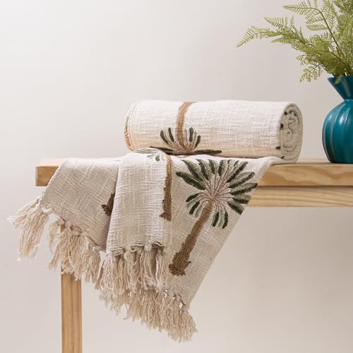 Image of Soft Cotton Palm Tree Sofa Throw Blanket 50x70 Inch or 127cm x 178cm Cozy and Lightweight, Perfect for Sofa, Bed, and Travel - Ideal for All Seasons (Pack of 1)