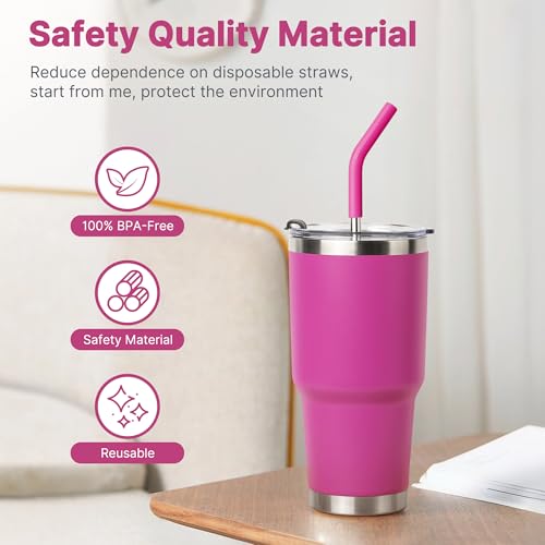 Image of Straw for YETI 30oz Tumbler, Reusable Metal Straight Straw with Rubber Tip
