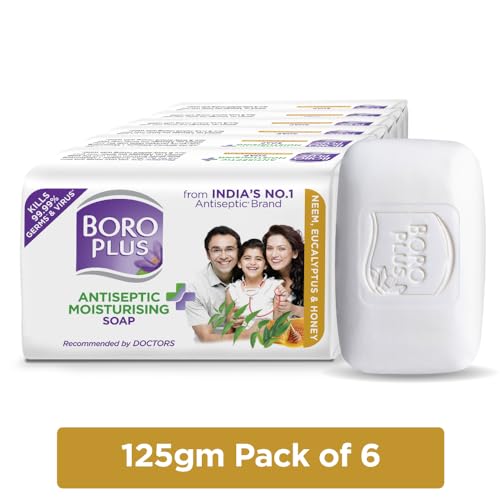 Image of Boroplus Antiseptic And Moisturising Bathing Soap With Neem, Eucalyptus And Honey | 99.9% Germ And Virus Protection | For Smooth, Soft & Nourished Skin, 125G (Pack Of 6)
