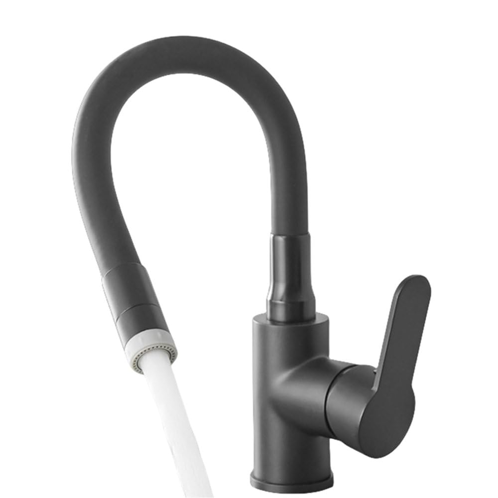 MXXQRHF Universal Rotatable Brass Kitchen Faucet Black Hot Cold Water Mixer Tap Sink Faucets Deck Mounted Crane,Black A