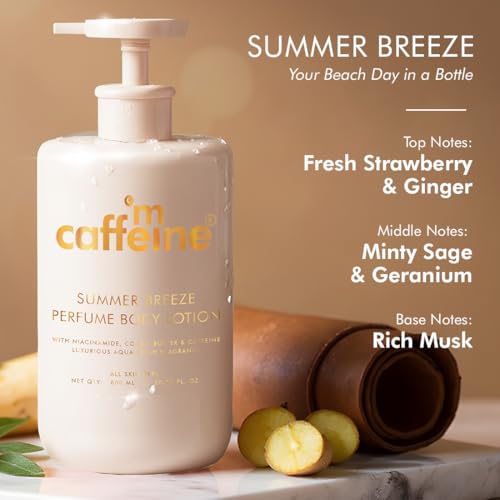 Image of mCaffeine Summer Breeze Perfume Body Lotion| Niacinamide, Cocoa Butter & Shea Butter For Deep Moisturization | Lightweight, Non-Sticky | Aqua-Fresh Beachy Fragrance | Body Lotion For Dry Skin - 600ml
