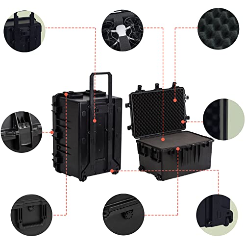 Meijia Portable All Weather Waterproof Camera Case,Customizable Fit Foam With Rolling Wheels And Retractable Pull Handle,33.25"X24.4"X19.3" #TOP3