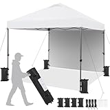 Yaheetech Carpa Plegable 3x3 m Cenador de Jardín con 1 Pared Lateral Altura Ajustable 262-282 cm Gazebo para Exterior Camping Playa Patio Anti-UV Impermeable y Bolsa de Arena