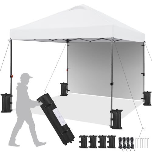 Yaheetech Carpa Plegable 3x3 m Cenador de Jardín con 1 Pared Lateral Altura Ajustable 262 282 cm Gazebo para Exterior Camping Playa Patio Anti UV Impermeable y Bolsa de Arena