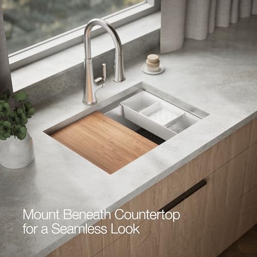 KOHLER Task™ 27" Top-/Undermount Workstation Stainless Steel Kitchen Sink, Includes Accessories, 1 Faucet Hole, Single Bowl Kitchen Sinks, K-80086-1PC-NA thumbnail 8