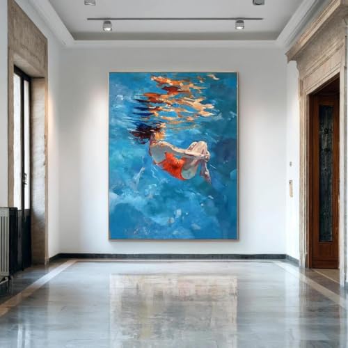 Tableau abstrait bleu serein flottant sous l'eau A1 60x90cm