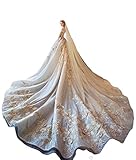 GL SUIT Long Tail-Linie Champagne SpitzeApplique Ärmel Weg von der Schulter Frauen Kapelle Brautkleid Lange Brautkleid-Abschlussball-Kleid geöffnete zurück,Longtail,XL