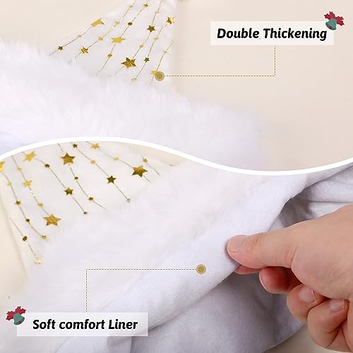 KONVINIT White Santa Hat for Adults,Fluffy Christmas Hat with Gold Stars,Warm Large Xmas Hat for Men and Women,white - Image 3