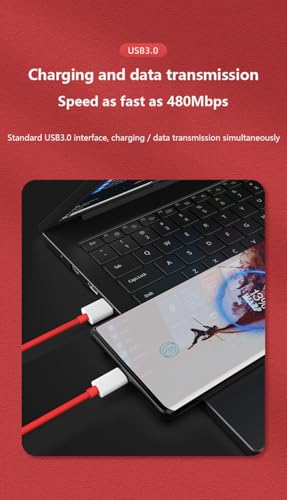 Image of Original Fast USB C to Type C Data Sync Fast Charging Charger Cable for One Plus 12,12r,11,11r,10r,10t,10,10 pro,9 Pro,8,8T,7t,7t Pro,6,Nord,4,3,2,2t,Ce2 Lite,Ce3 lite, Red