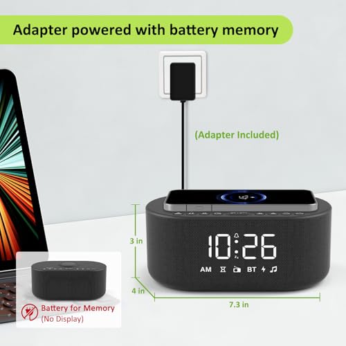 DreamSky Alarm Clock Radio with Wireless Charging and Bluetooth Speaker - Image 3