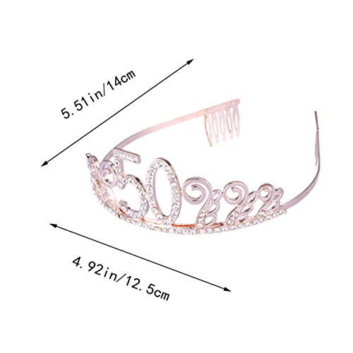 Lurrose 50Th Aniversário Rainha Tiara Cristal Cristal Coroa 50 Aniversário Princesa Tiara Coroa de C