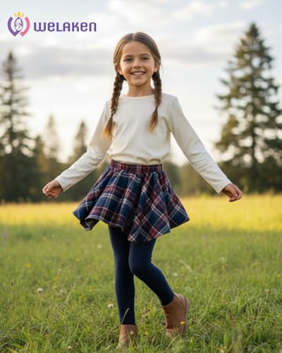 Girls Plaid Skirted Leggings – Kids Tartan Skirt with Stretch Leggings and Elastic Waistband2